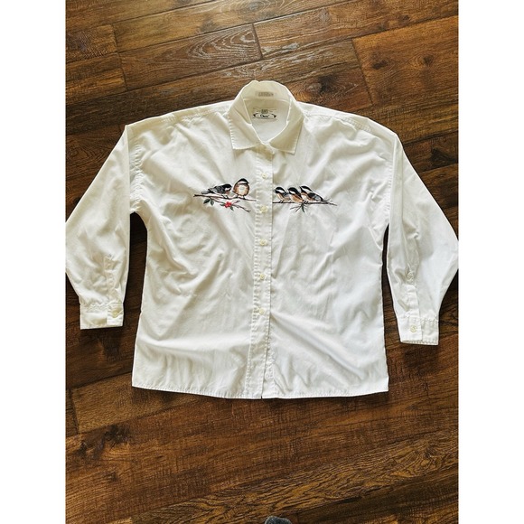 Vintage Orvis Women Button Down Size 10 White Embroidered Birds - Picture 2 of 9